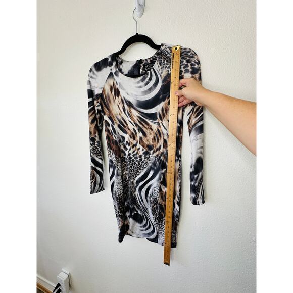 Torn by Ronny Kobo Black White Brown Animal Print Long Sleeve Bodycon Dress S - Picture 11 of 12